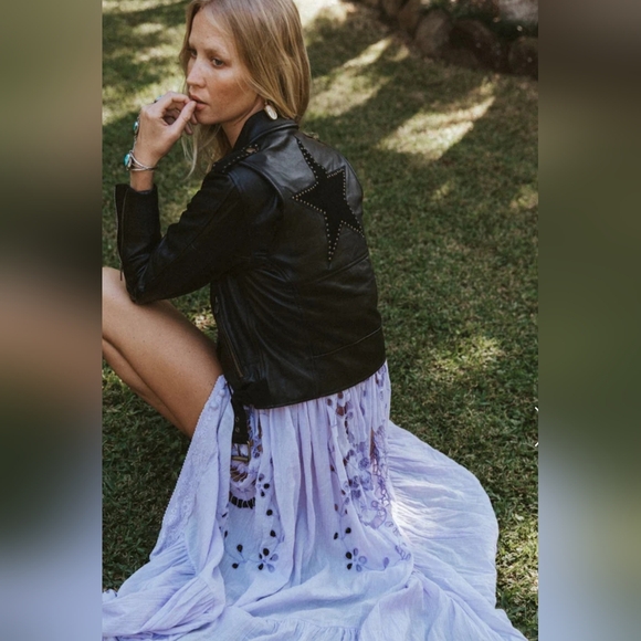 CHASING UNICORNS LONE STAR LEATHER BIKER JACKET NOIR (NWT) - Picture 5 of 17